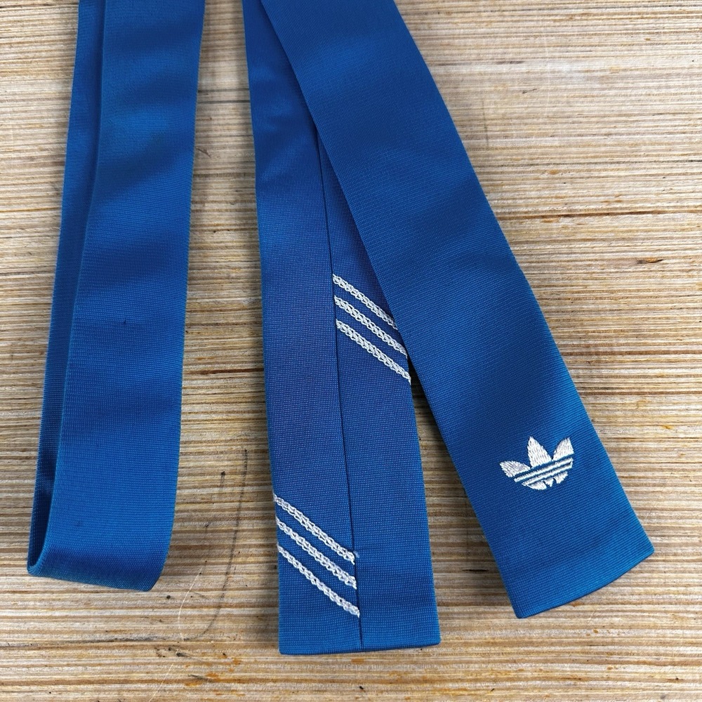 RARE Vintage Adidas Trefoil skinny necktie logo embroidered blue white